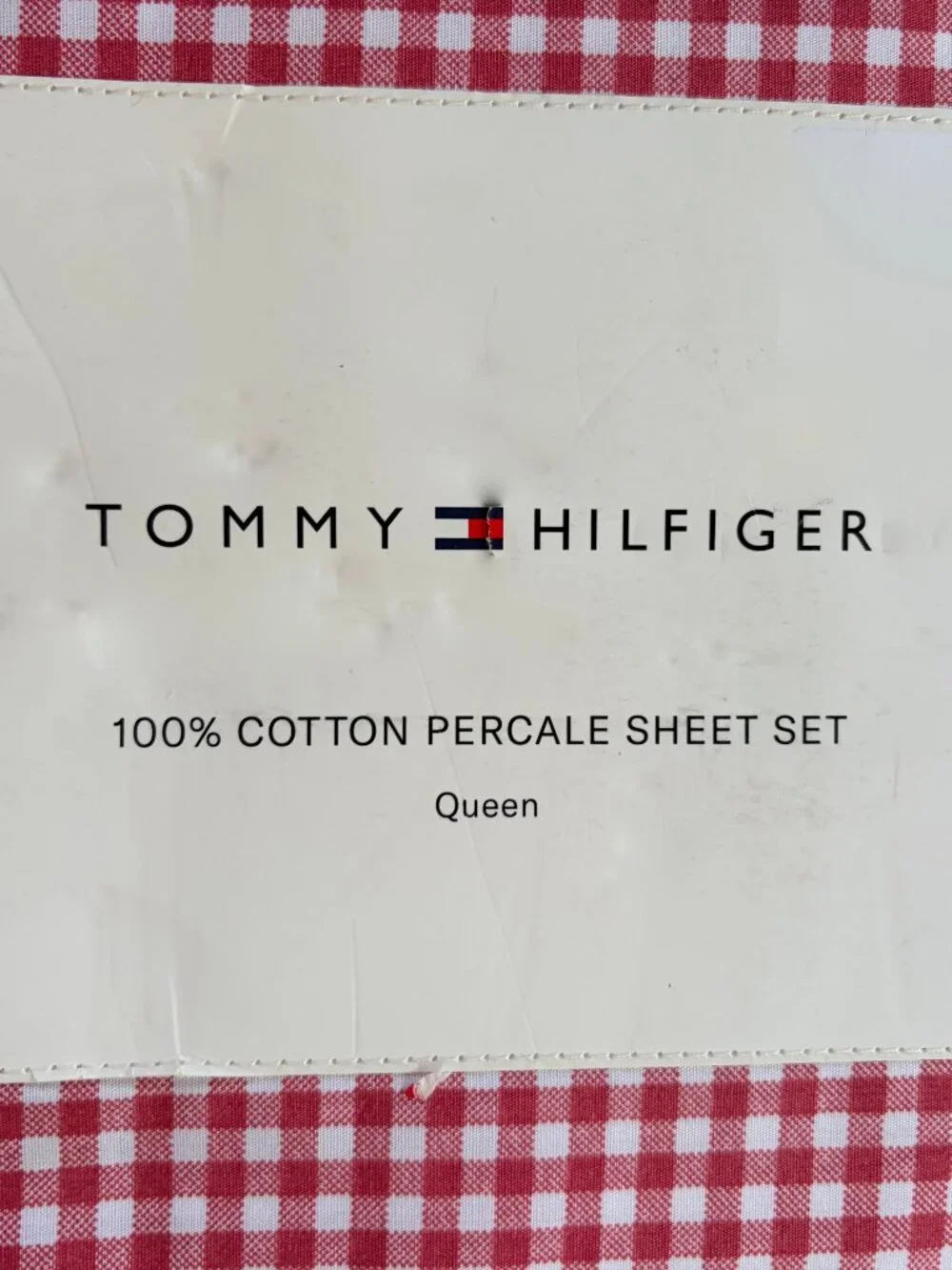 Tommy Hilfiger Queen Size GARDENA Cotton Percale Sheet Set Red Checked Plaid